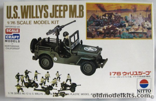Nitto 1/76 US Willys Jeep M.B. / Harley Davidson Motorcycle / 37mm Gun / Troops and Weapons, 12 plastic model kit
